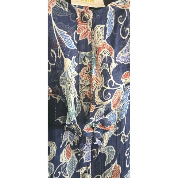 Maeve Anthropologie Top Women 2 Blue Cold Shoulder Sheer Ruffle Floral Mettalic - Picture 5 of 10